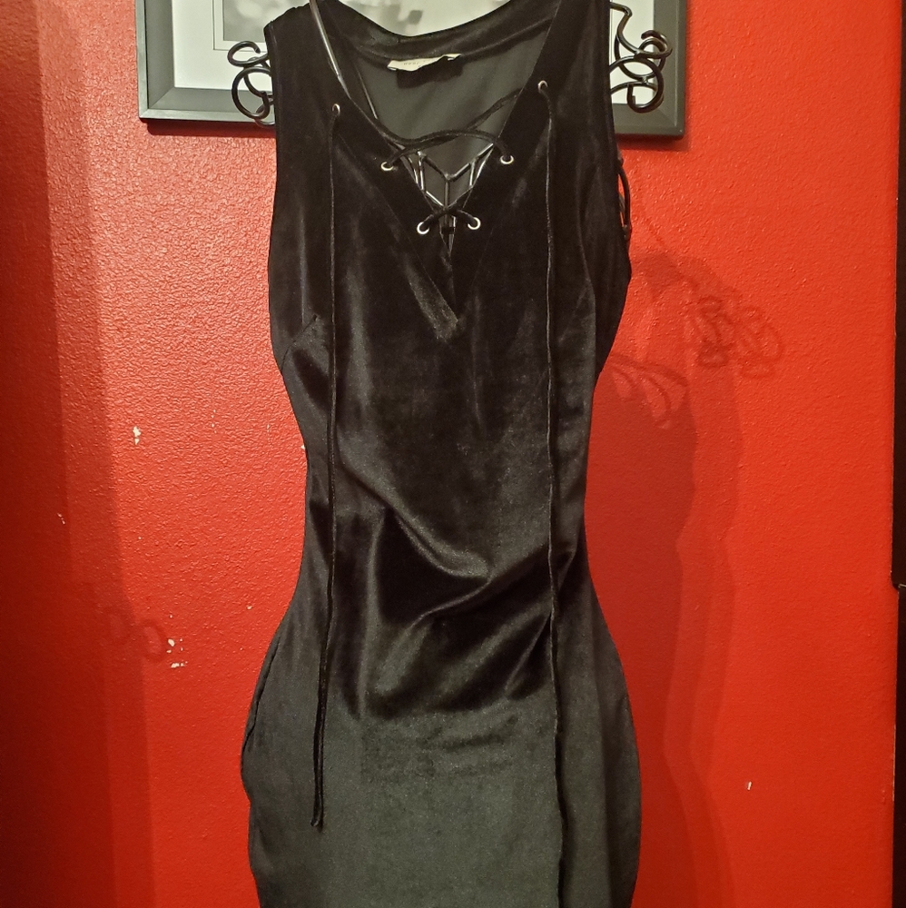 Velvet V neck dress